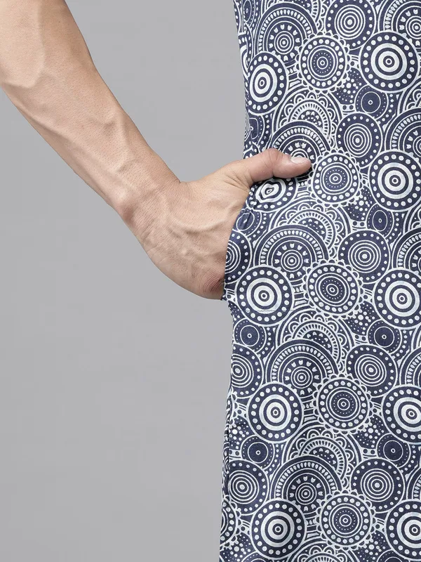 Men_Blue_Circular_Floral_Print_Pure_Cotton_Pathani_Kurta