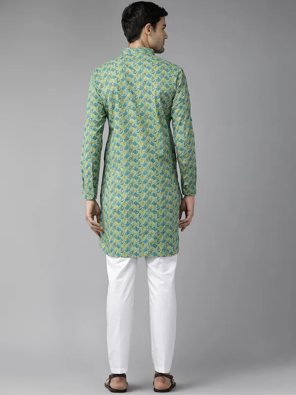 Men_Green_Regular_Pure_Cotton_Pathani_Printed_Men'S_Kurta_With_White_Salwar