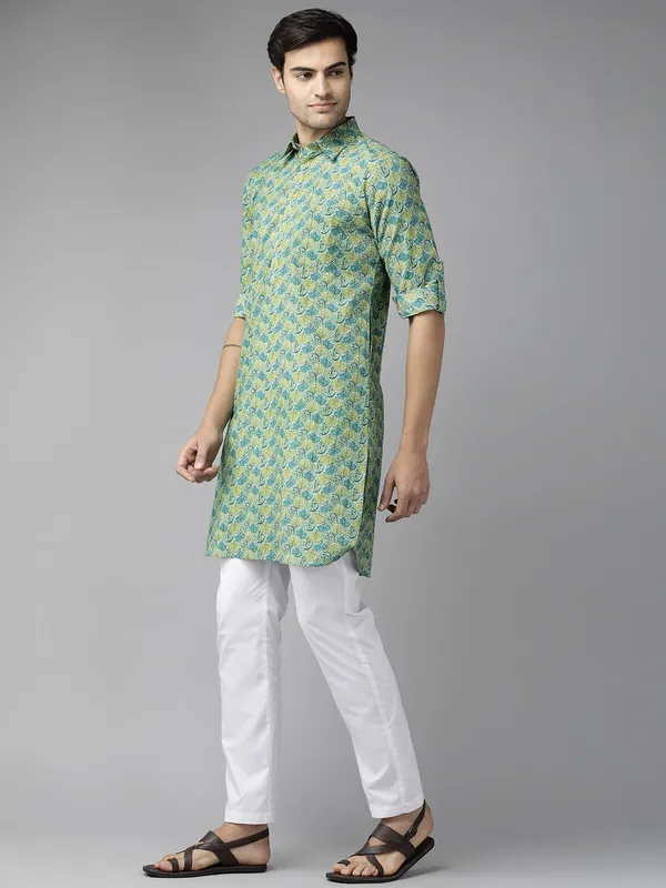 Men_Multi_Green_Pure_Cotton_Pathani_Kurta_with_Pyjama