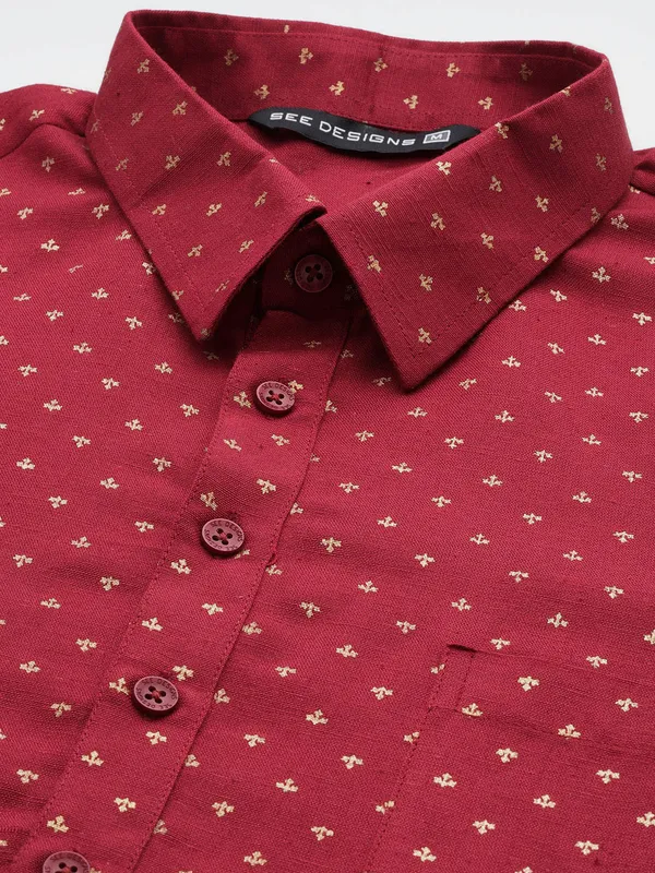 Men_Maroon_Regular_Pure_Cotton_Pathani_Printed_Men'S_Kurta_With_White_Salwar