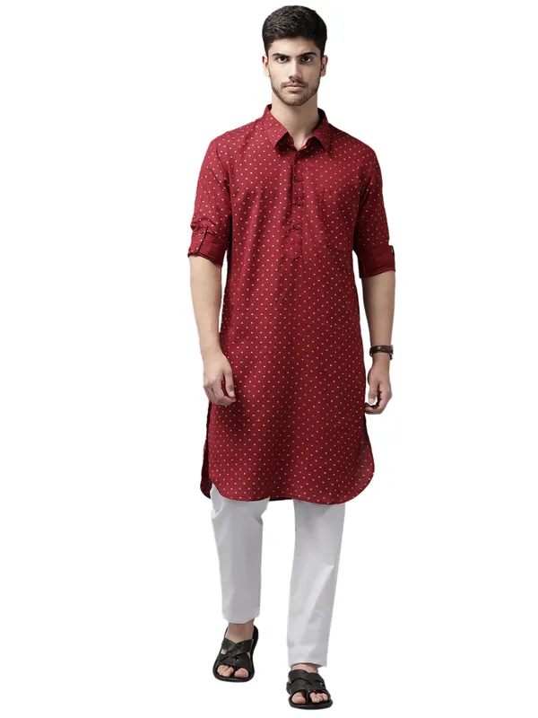 Men_Maroon_Floral_Print_Pure_Cotton_Pathani_kurta