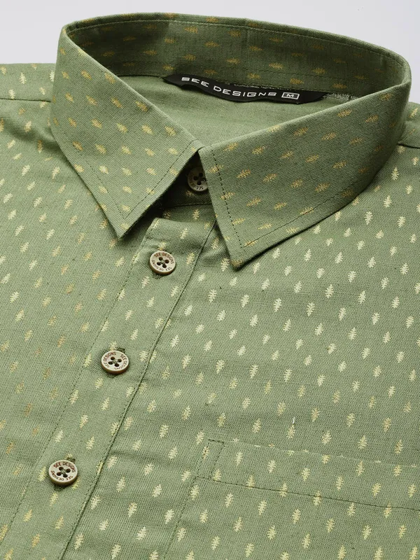 Men_Olive_Regular_Pure_Cotton_Pathani_Printed_Men'S_Kurta_With_White_Salwar