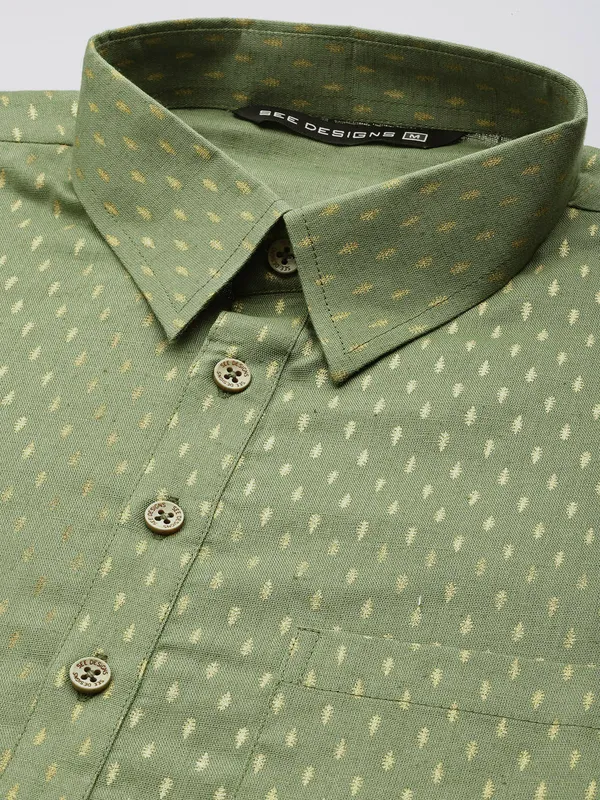 Pure_Cotton_Olive_Green_Printed_Pathani_Kurta