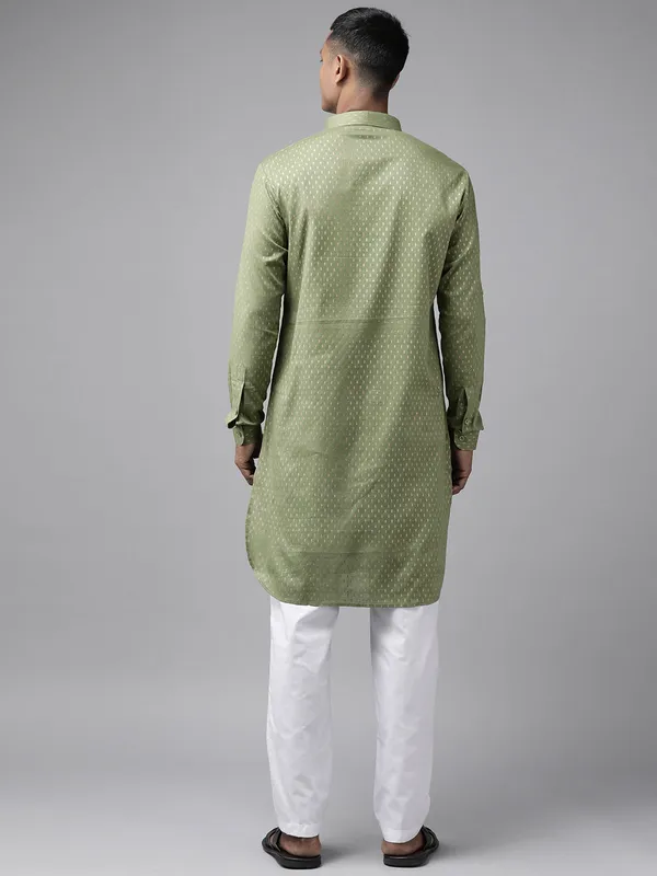 Pure_Cotton_Olive_Green_Printed_Pathani_Kurta