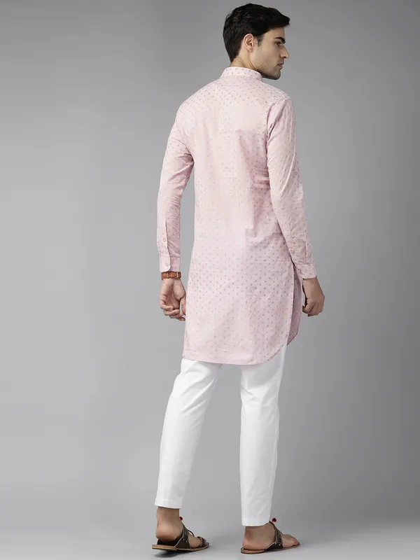 Men_Baby_Pink_Regular_Pure_Cotton_Pathani_Printed_Men'S_Kurta_With_White_Salwar
