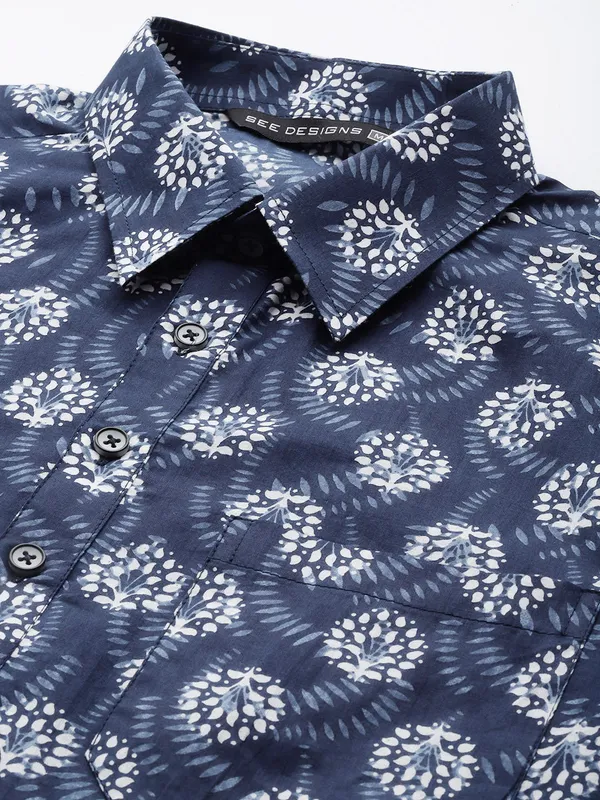 Men_Blue_Dandelion_Floral_Print_Pathani_kurta_with_pyjama