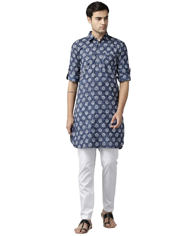 Men_Blue_Dandelion_Floral_Print_Pathani_kurta