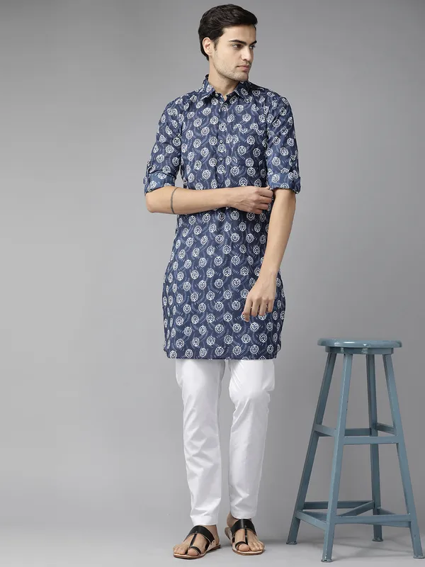 Men_Blue_Dandelion_Floral_Print_Pathani_kurta