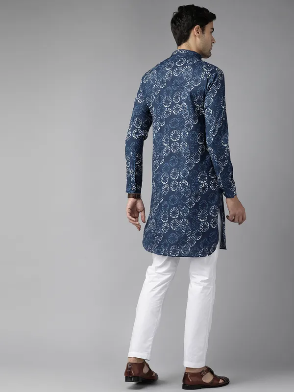 Men_Indigo_Regular_Pure_Cotton_Pathani_Printed_Men'S_Kurta_With_White_Salwar