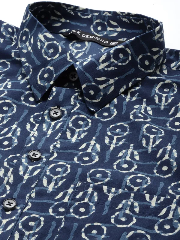 Men_Indigo_Regular_Pure_Cotton_Pathani_Printed_Men'S_Kurta_With_White_Salwar