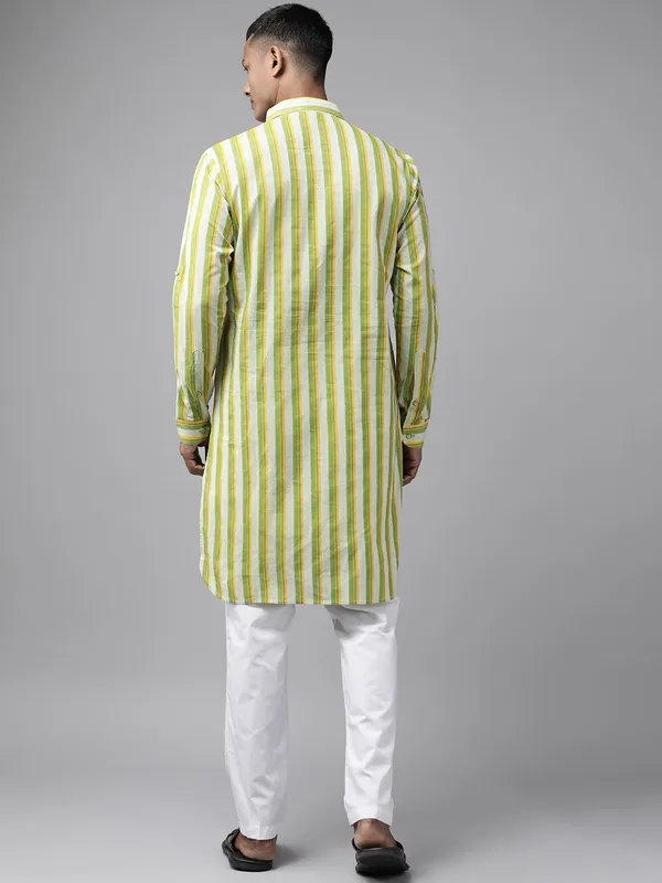 Men_Lime_Green_Pure_Cotton_Pathani_Kurta_with_white_Pyjama