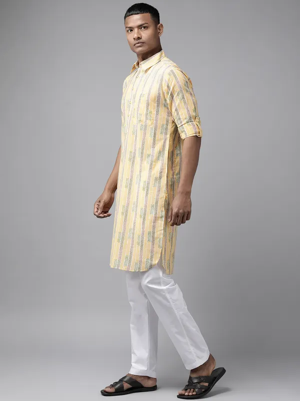 Yellow_and_Brown_Pure_Cotton_Pathani_Kurta_with_Pyjama