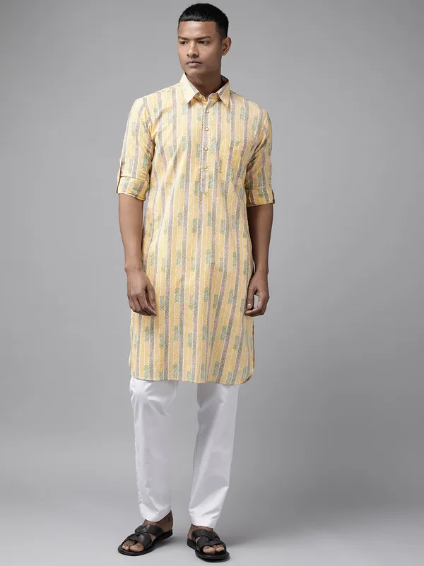 Yellow_and_Brown_Pure_Cotton_Pathani_kurta