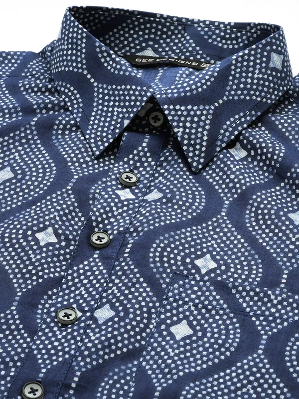 Men_Indigo_Regular_Pure_Cotton_Pathani_Printed_Men'S_Kurta_With_White_Salwar