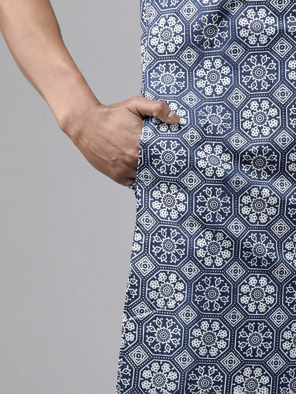 Men_Indigo_Regular_Pure_Cotton_Pathani_Printed_Men'S_Kurta_With_White_Salwar
