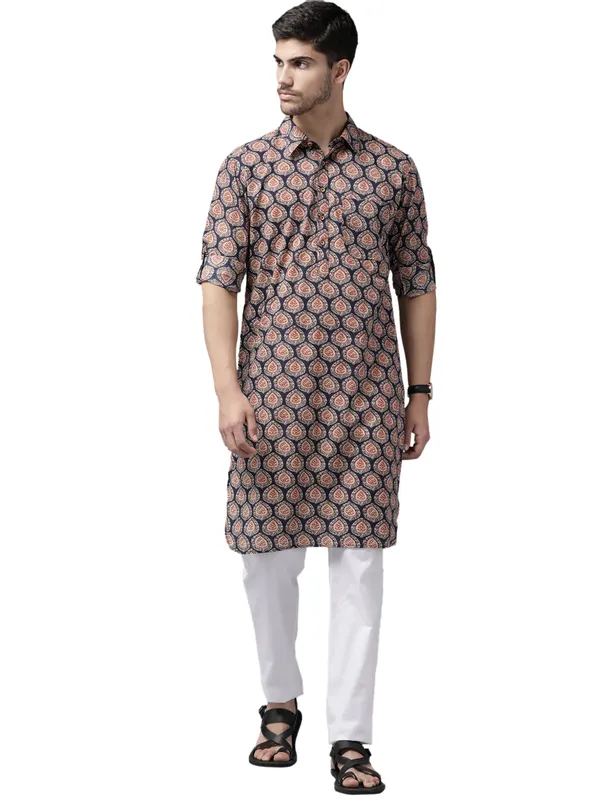 Men_Blue_Regular_Pure_Cotton_Pathani_Printed_Men'S_Kurta