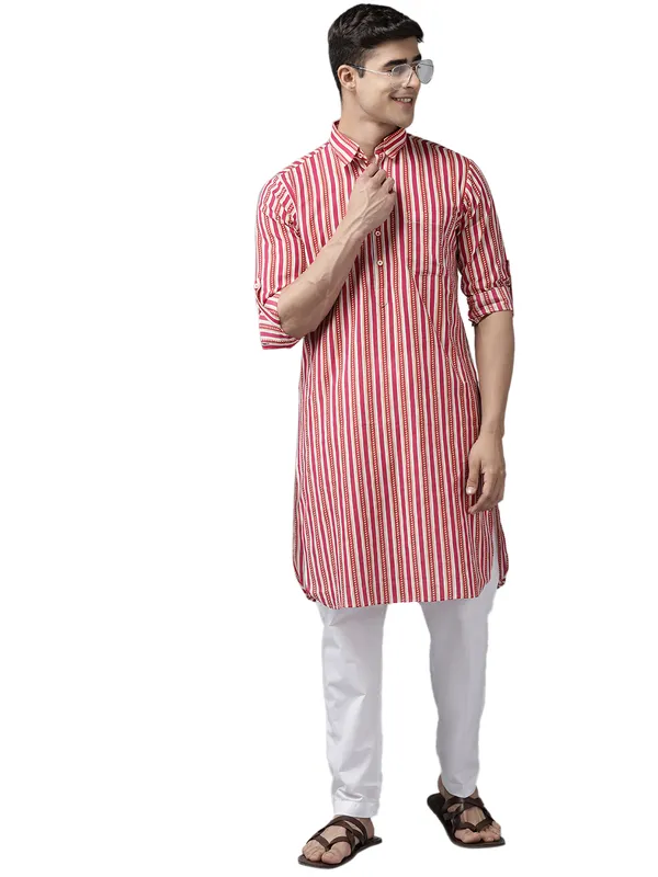 Men_Fuchsia_Pink_Regular_Pure_Cotton_Pathani_Printed_Men'S_Kurta