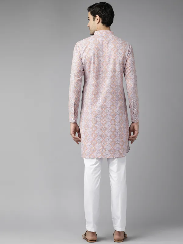 Men_Beige_Regular_Pure_Cotton_Pathani_Printed_Men'S_Kurta_With_White_Salwar