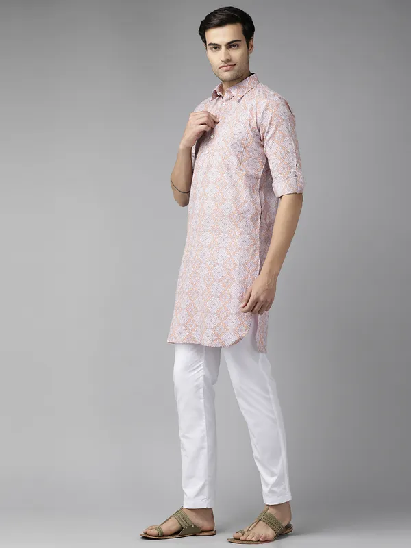 Men_Beige_Regular_Pure_Cotton_Pathani_Printed_Men'S_Kurta_With_White_Salwar