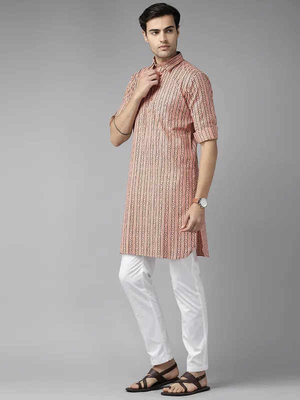 Men_Peach_Regular_Pure_Cotton_Pathani_Printed_Men'S_Kurta_With_White_Salwar