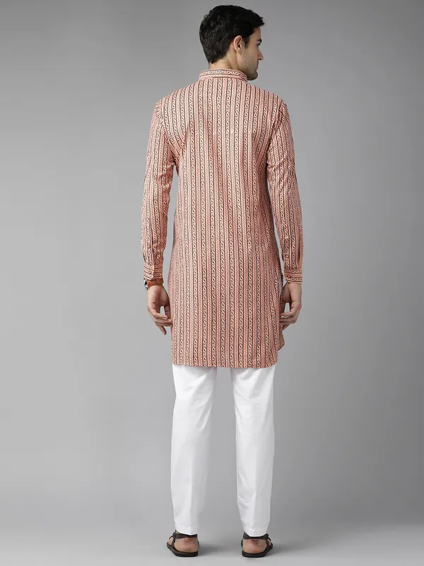 Men_Peach_Regular_Pure_Cotton_Pathani_Printed_Men'S_Kurta_With_White_Salwar