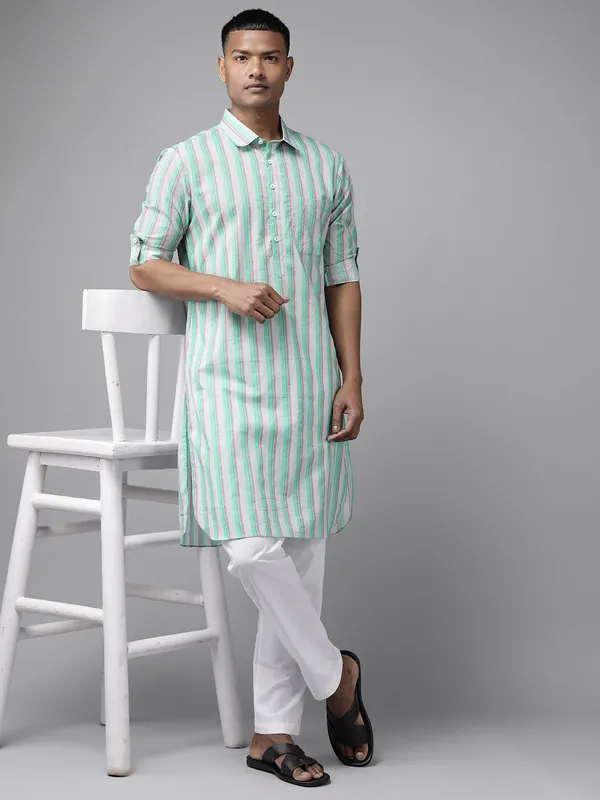 Men_Green_Regular_Pure_Cotton_Pathani_Printed_Men'S_Kurta_With_White_Salwar