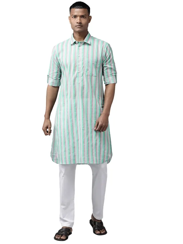 Men_Green_Regular_Pure_Cotton_Pathani_Printed_Men'S_Kurta_With_White_Salwar