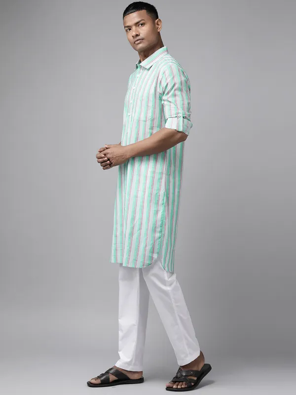 Men_Green_Regular_Pure_Cotton_Pathani_Printed_Men'S_Kurta_With_White_Salwar