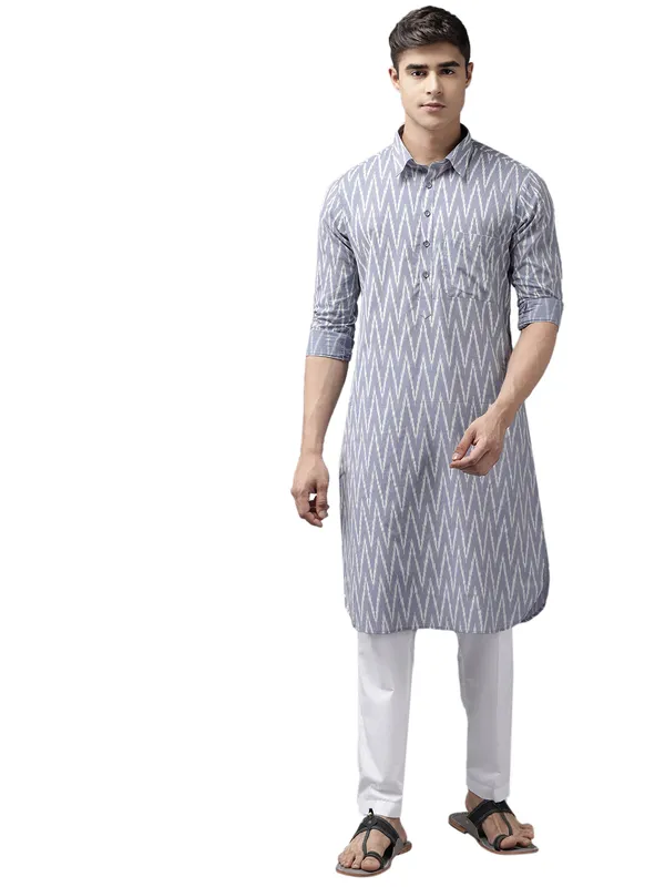 Men_Light_Grey_Regular_Pure_Cotton_Pathani_Printed_Men'S_Kurta_With_White_Salwar