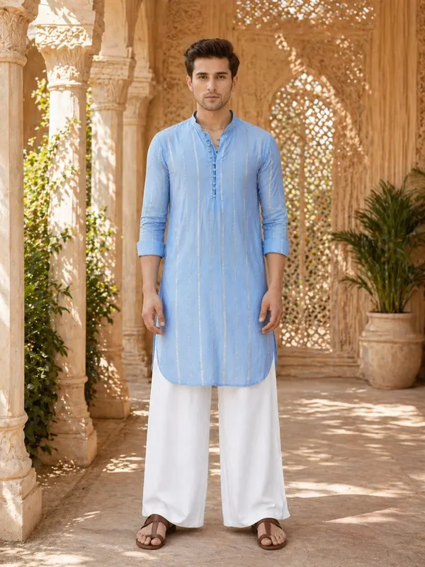 Men's_sequin_Cotton_Chanderi_Kurta_with_Wide_leg_Pyjama