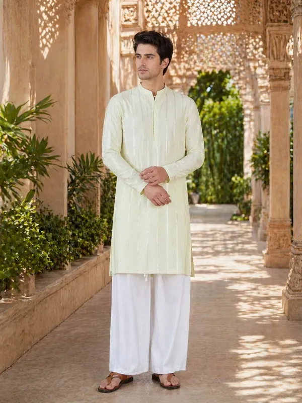 Men's_sequin_Cotton_Chanderi_Kurta_with_Wide_leg_Pyjama