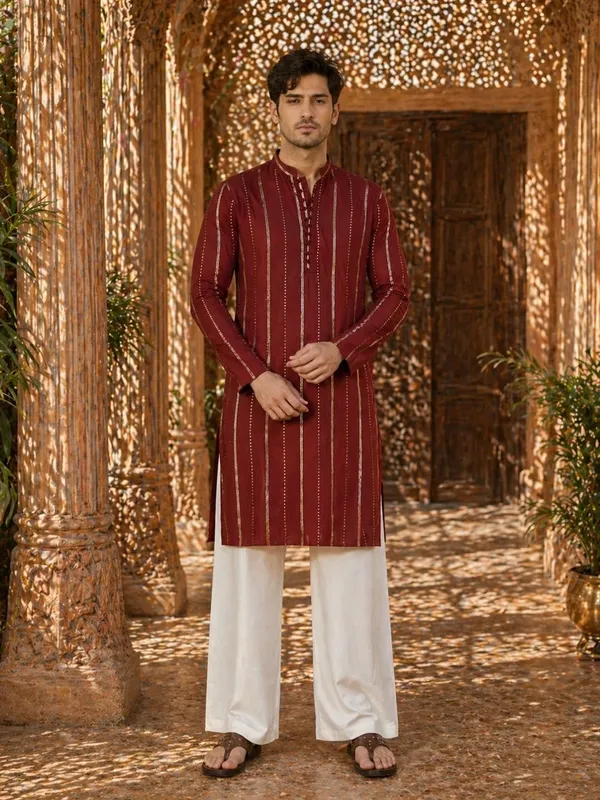 Men's_sequin_Cotton_Chanderi_Kurta_with_Wide_leg_Pyjama