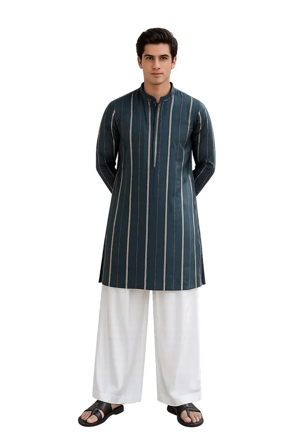 Men's_sequin_Cotton_Chanderi_Kurta_with_Wide_leg_Pyjama
