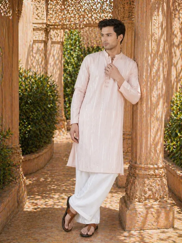 Men's_sequin_Cotton_Chanderi_Kurta_with_Wide_leg_Pyjama
