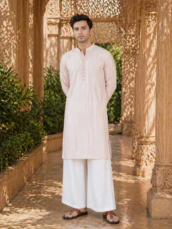 Men's_sequin_Cotton_Chanderi_Kurta_with_Wide_leg_Pyjama