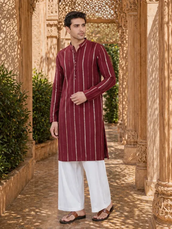 Men's_sequin_Cotton_Chanderi_Kurta_with_Wide_leg_Pyjama