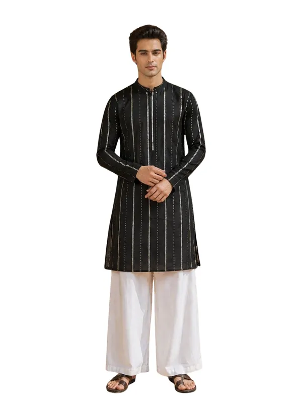 Men's_sequin_Cotton_Chanderi_Kurta_with_Wide_leg_Pyjama