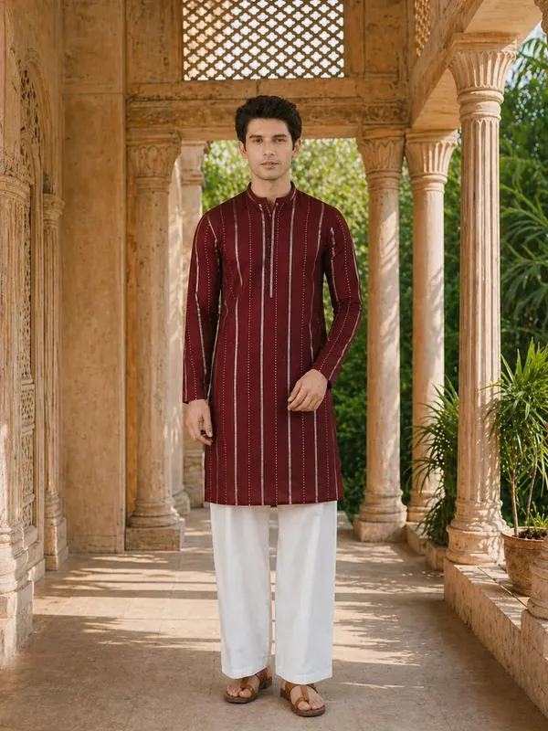 Men's_sequin_Cotton_Chanderi_Kurta_with_Wide_leg_Pyjama