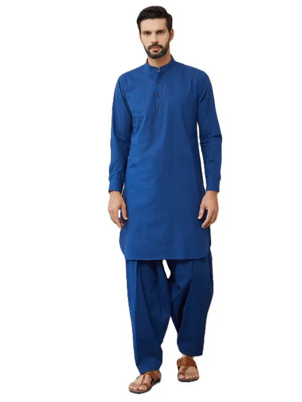 Navy_Cotton_Slub_Pathani_Kurta_With_Salwar