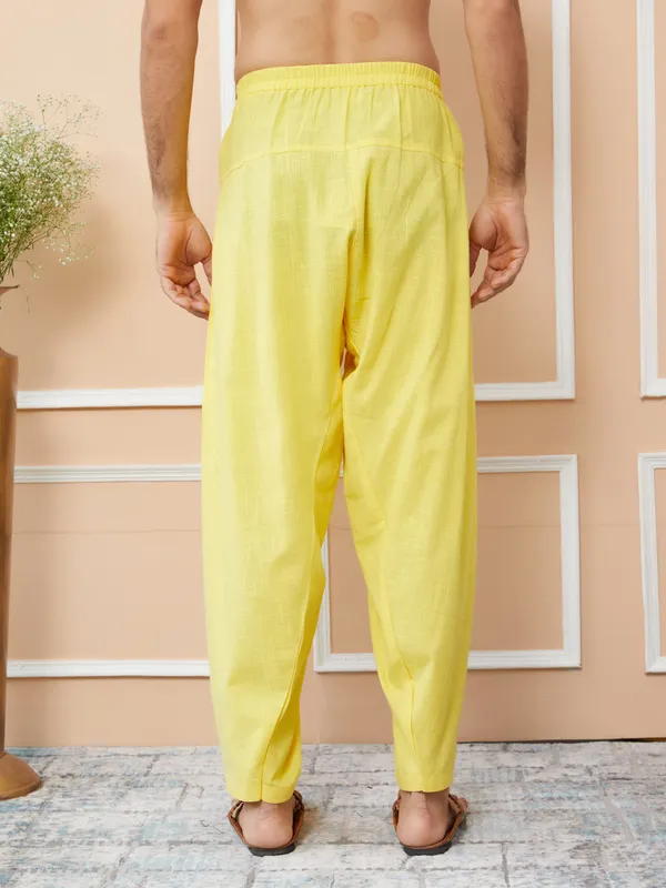 Yellow_Cotton_Slub_Pathani_Kurta_With_Salwar