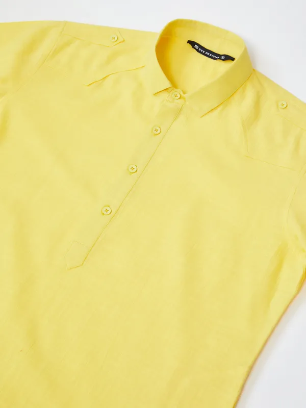 Yellow_Cotton_Slub_Pathani_Kurta_With_Salwar