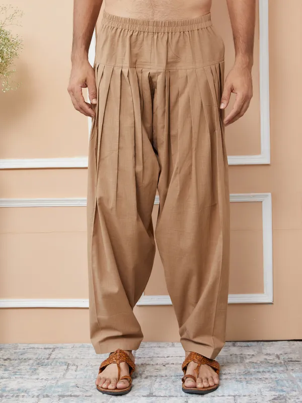 Light_Brown_Cotton_Slub_Pathani_Kurta_With_Salwar