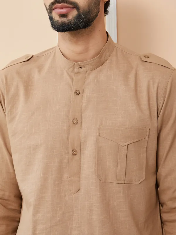 Light_Brown_Cotton_Slub_Pathani_Kurta_With_Salwar
