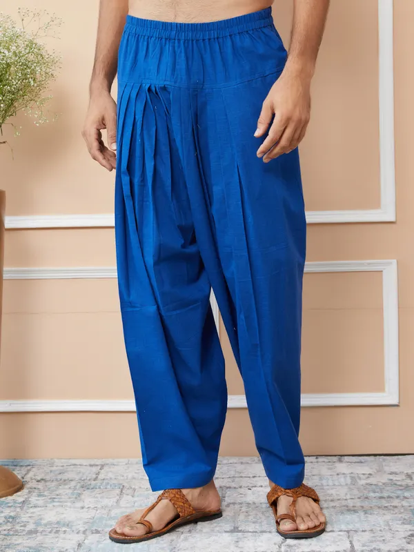 Blue_Cotton_Slub_Pathani_Kurta_With_Salwar