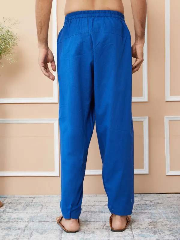 Blue_Cotton_Slub_Pathani_Kurta_With_Salwar