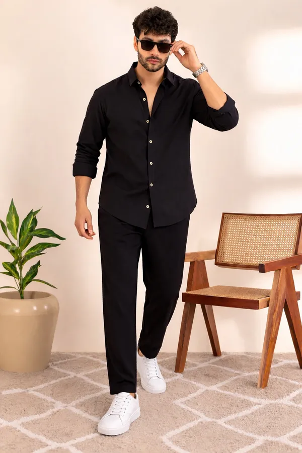 Men_Black_Linen_Solid_Co-Ord_Set