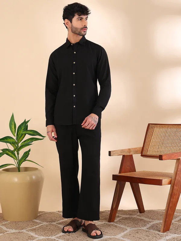 Men_Black_Linen_Solid_Co-Ord_Set