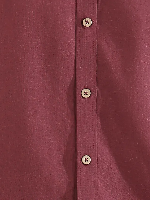 Men_Maroon_Linen_Solid_Co-Ord_Set