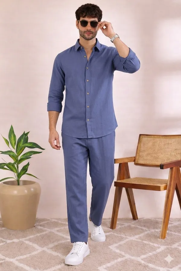Men_Blue_Linen_Solid_Co-Ord_Set