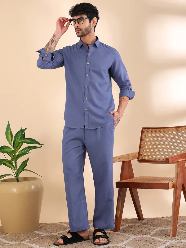 Men_Blue_Linen_Solid_Co-Ord_Set